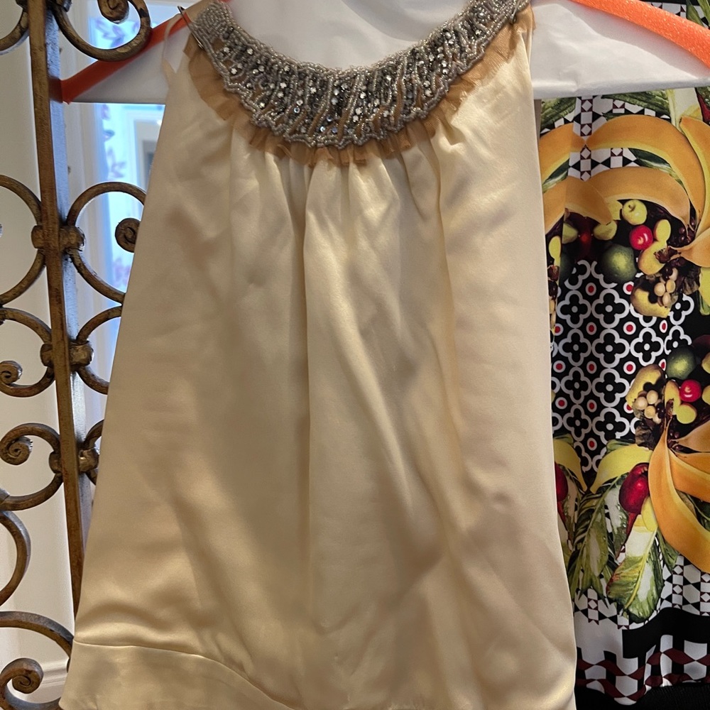 Miguelina sleeveless top with sequined neck